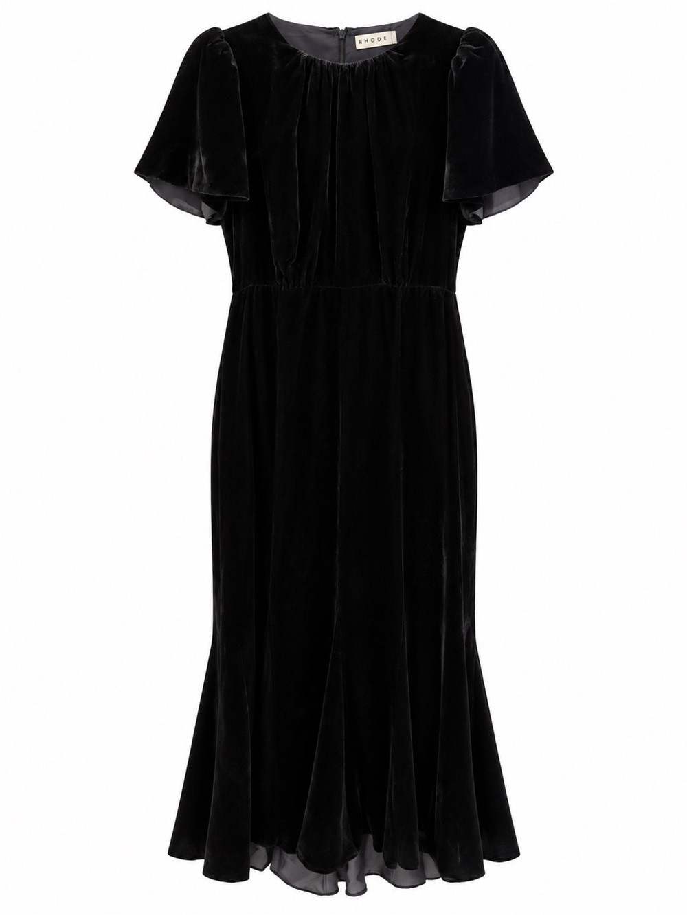 RHODE Black Velvet Midi Dress Size 10 Flutter Sleeve Elegant dress - Picture 2 of 8